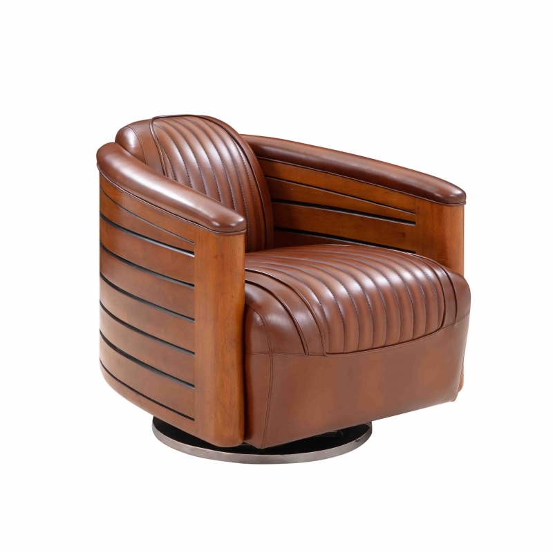 Fauteuil Pirogue Tournant vintage Cuir