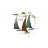 Sculpture trois voiliers dans le vent bois-métal