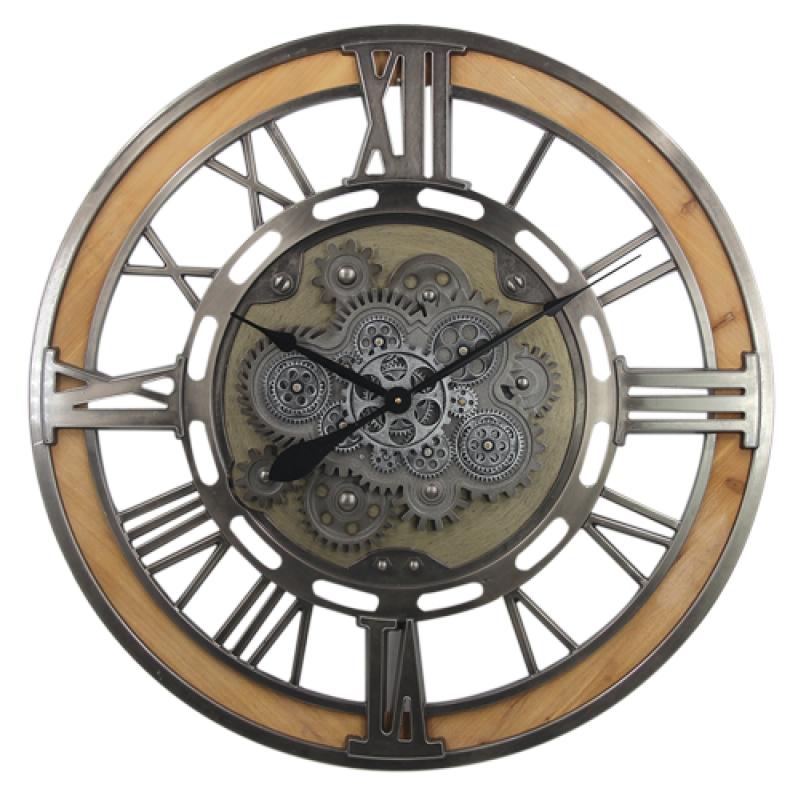 Horloge à engrenages bois/métal 79 cm