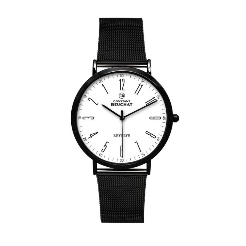 Montre Revolve Noire Blanc/ Maille Noire