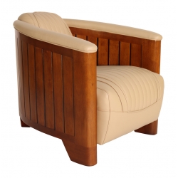 Fauteuil Canoë Cuir White Ivory