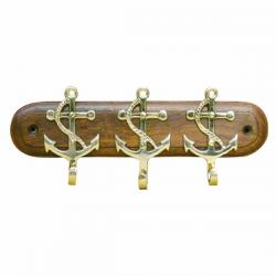 Crochet 3 ancres laiton sur bois