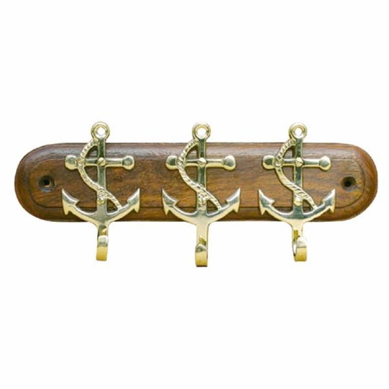 Crochet 3 ancres laiton sur bois