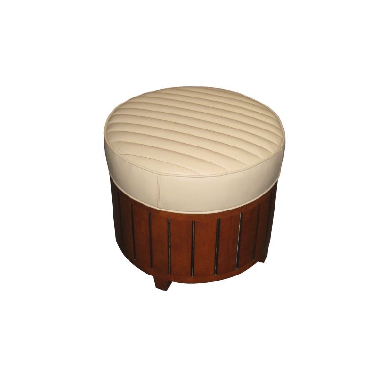 Pouf Canoë Rond Cuir White Ivory