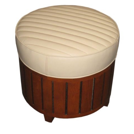 Pouf Canoë Rond Cuir White Ivory
