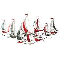 Sculpture 9 voiliers rouges/gris 151x82