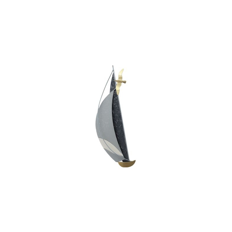 Sculpture Voilier Gris Or Noir 23x57