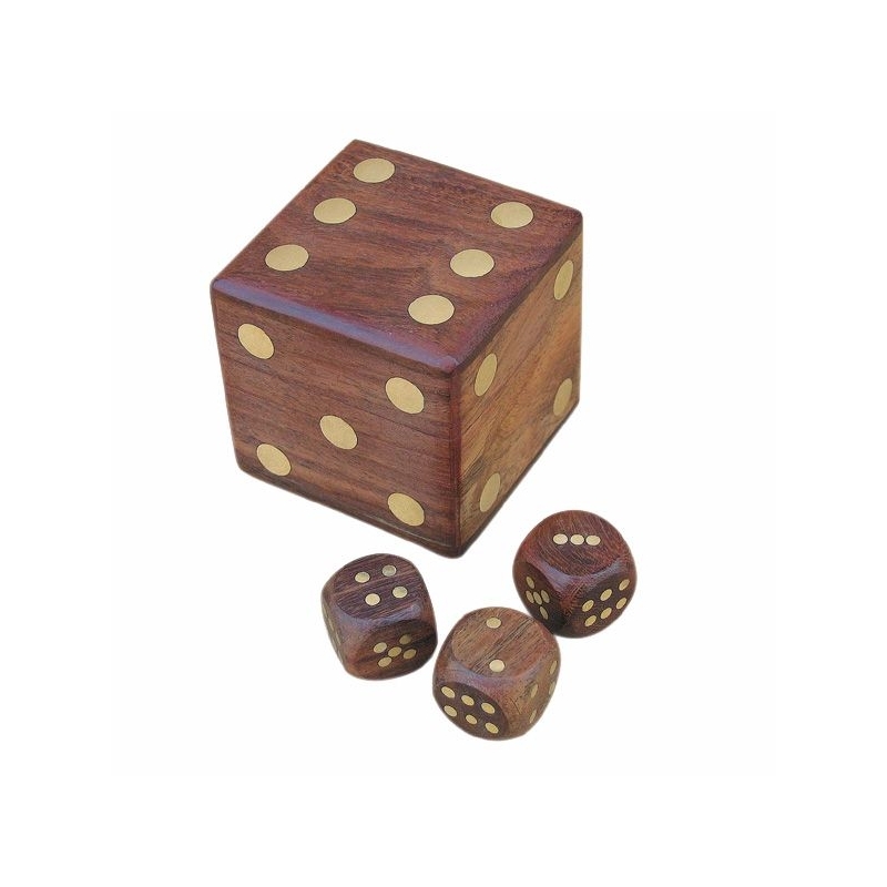 Jeu Dés Coffret  (6 cm - bois clair  - Cube)