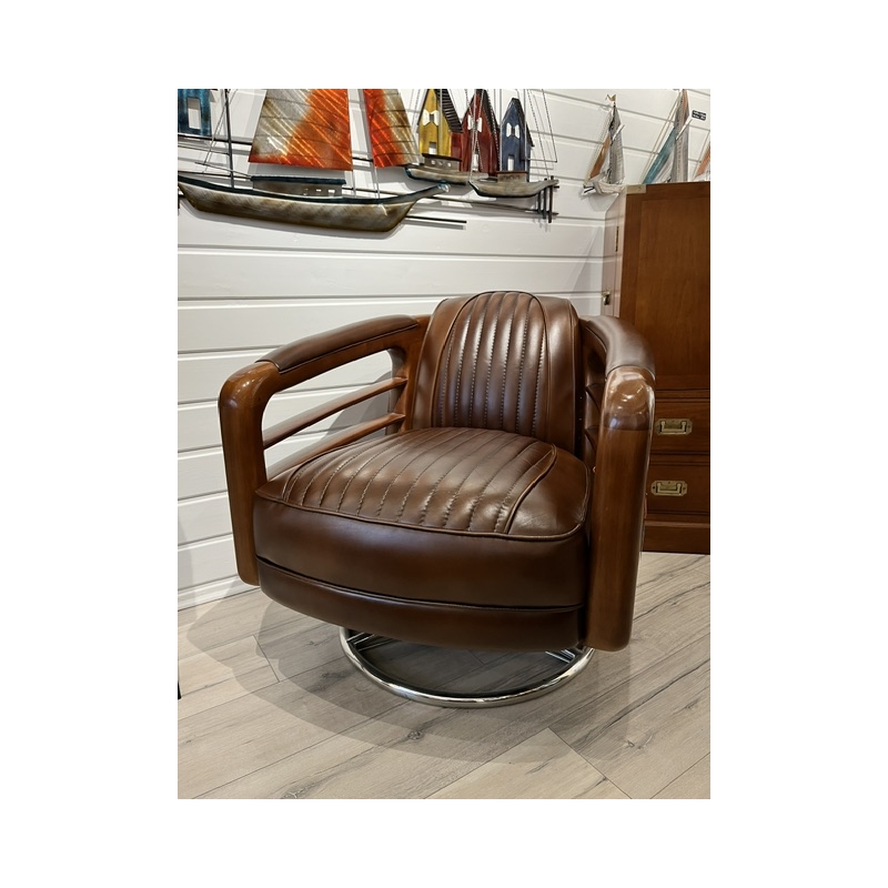 Fauteuil Riviera Tournant Sport Cuir Vintage