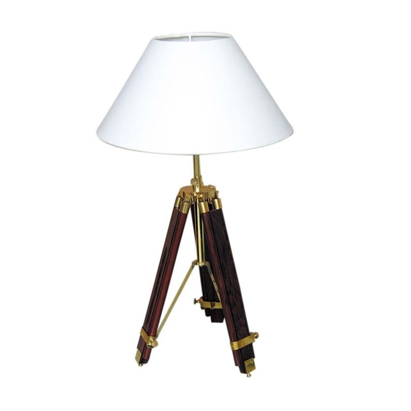 Lampe trépied campagne marine bois laiton cuir SL019C